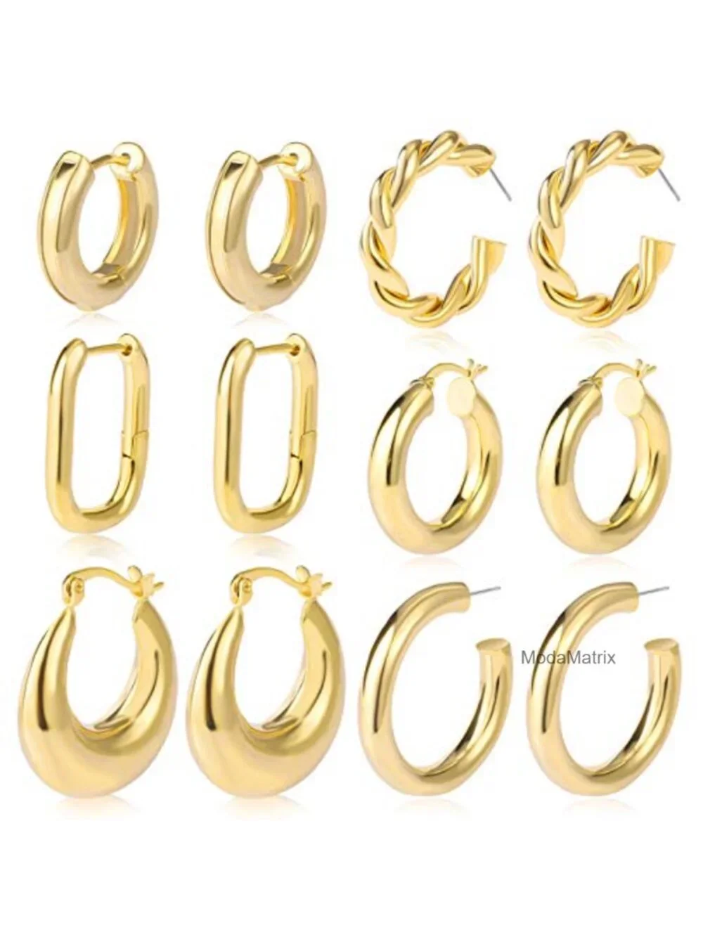 6 Pairs 14K Gold-plated Hoop Earrings Lightweight Hypoallergenic Set